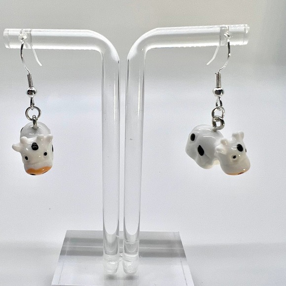 Cow Earrings - Black and White Animal Earrings - Mini Cows - Farm Earrings - Picture 2 of 7